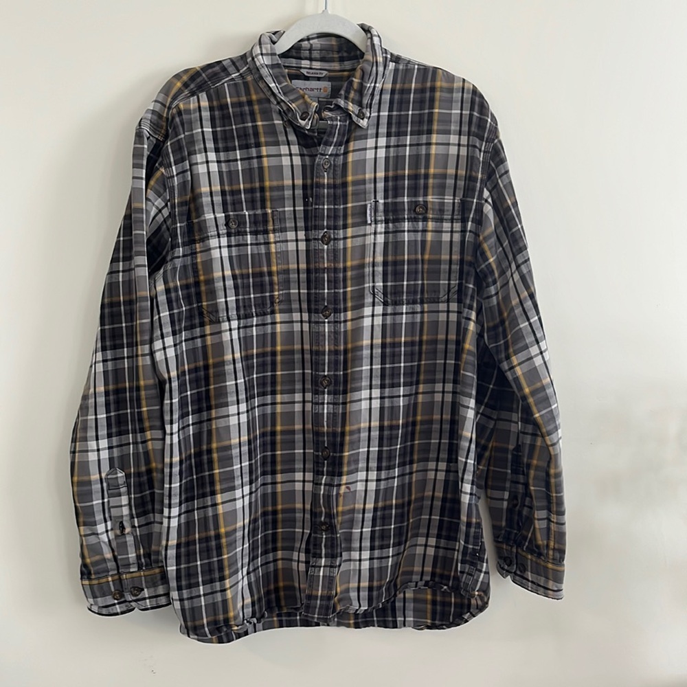 Carhartt Button Down Plaid Flannel Shirt sz XL Relaxed Fit Work Casual